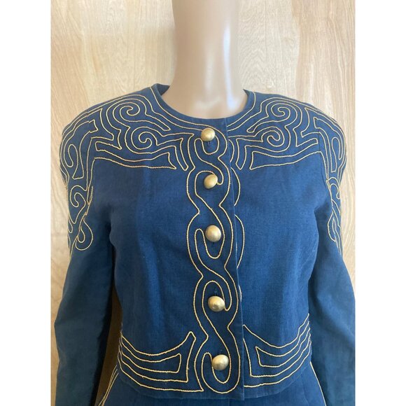 1980s/90s Marie St. Claire Navy Blue Linen Blend 2-Pc Short Set w/Pockets Siz4 4 - Picture 8 of 14